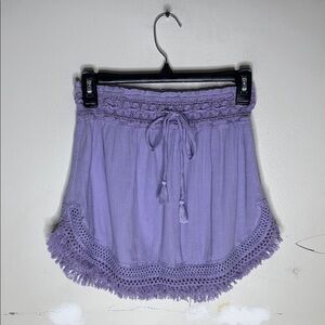 Aerie Lavender Cotton Blend Crochet and Fringe Detail Skirt Size Medium
